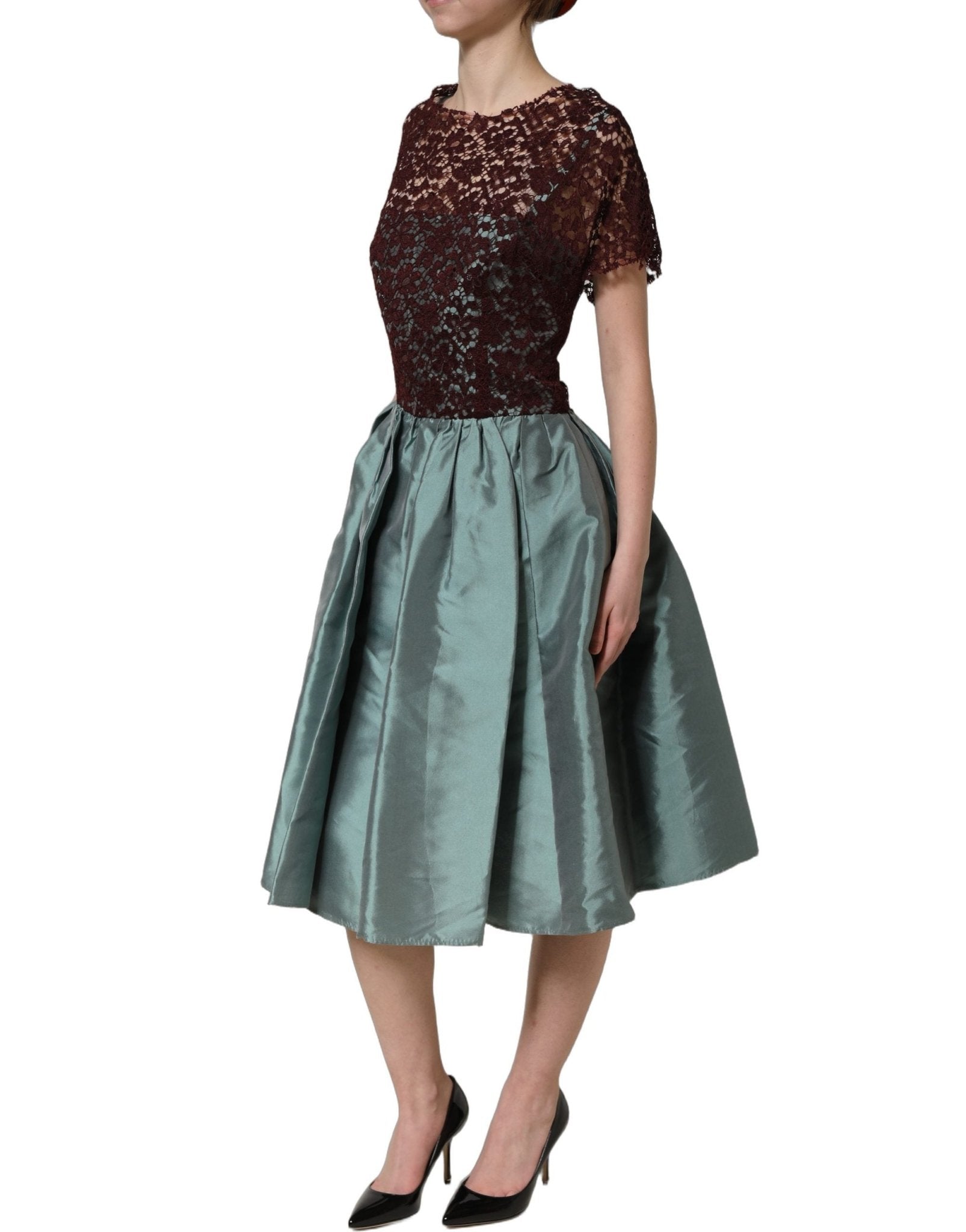 Dolce & Gabbana Multicolor Floral Lace Taffeta Pleated Midi Dress - HBPS Beauty & Fashion