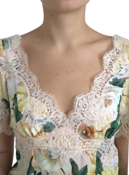 Dolce & Gabbana Multicolor Floral Lace V Neck Blouse - HBPS Beauty & Fashion