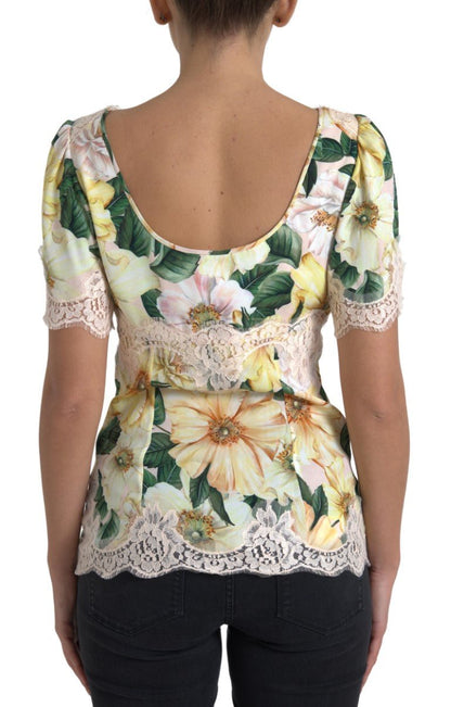 Dolce & Gabbana Multicolor Floral Lace V Neck Blouse - HBPS Beauty & Fashion