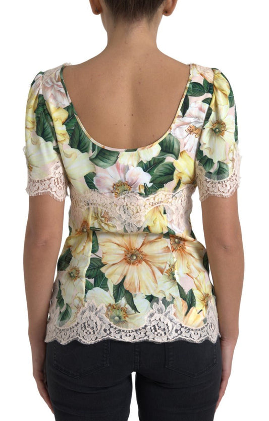 Dolce & Gabbana Multicolor Floral Lace V Neck Blouse - HBPS Beauty & Fashion