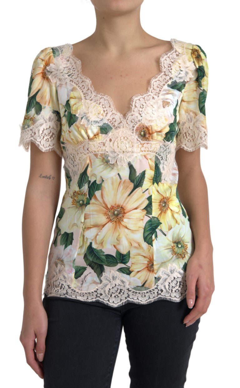 Dolce & Gabbana Multicolor Floral Lace V Neck Blouse - HBPS Beauty & Fashion