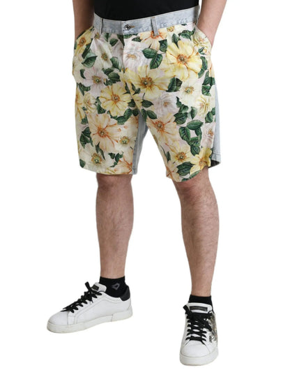 Dolce & Gabbana Multicolor Floral Print Denim Bermuda Shorts - HBPS Beauty & Fashion