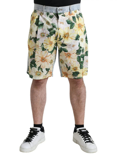 Dolce & Gabbana Multicolor Floral Print Denim Bermuda Shorts - HBPS Beauty & Fashion