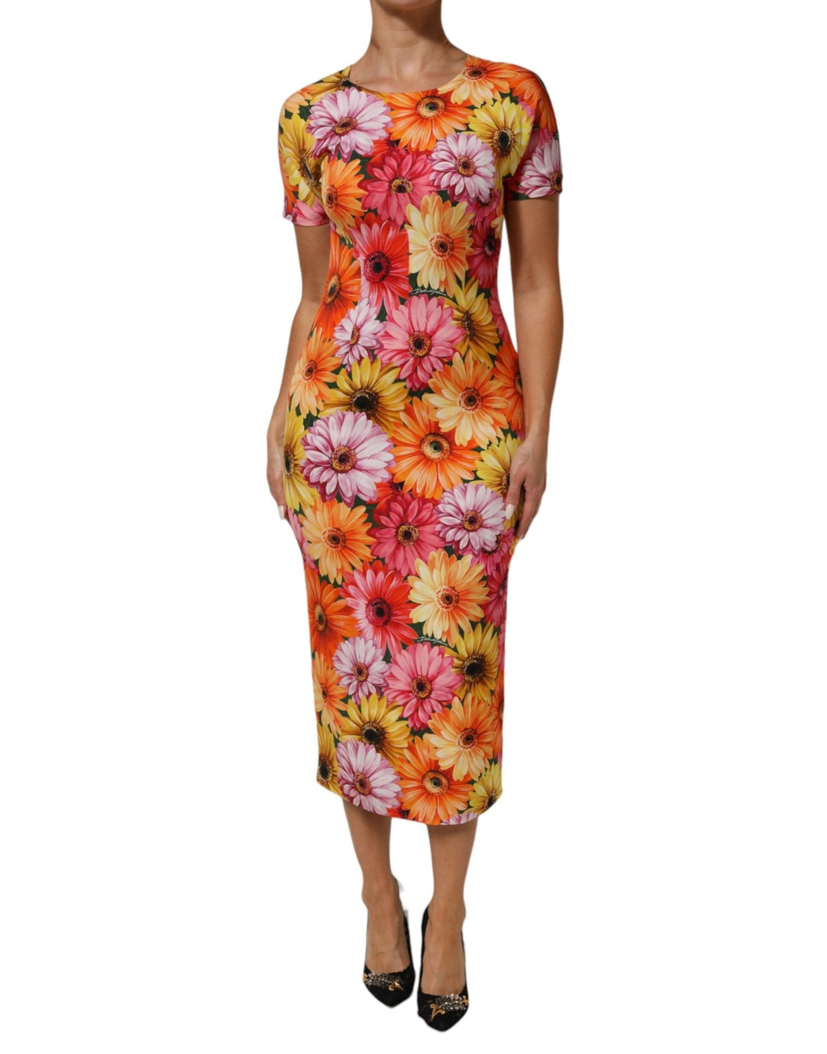 Dolce & Gabbana Multicolor Floral Print SilkSheath Midi Dress - HBPS Beauty & Fashion