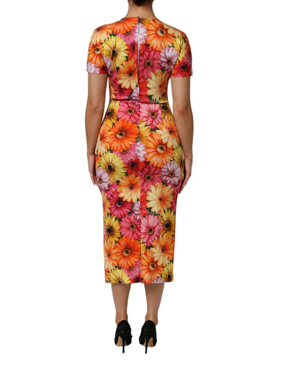 Dolce & Gabbana Multicolor Floral Print SilkSheath Midi Dress - HBPS Beauty & Fashion