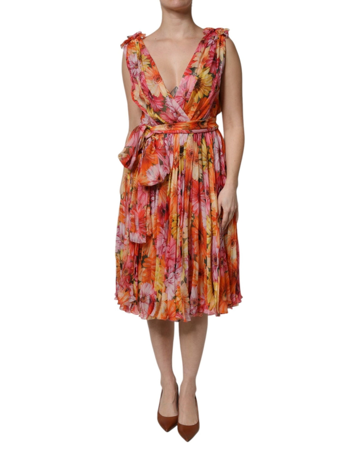 Dolce & Gabbana Multicolor Floral Silk V-neck Chiffon Dress - HBPS Beauty & Fashion