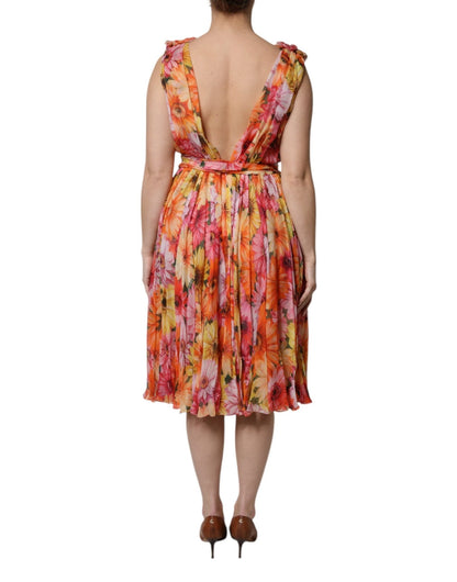 Dolce & Gabbana Multicolor Floral Silk V-neck Chiffon Dress - HBPS Beauty & Fashion