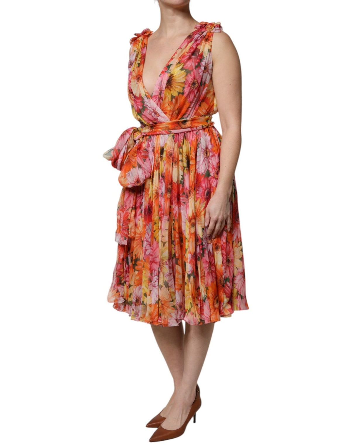 Dolce & Gabbana Multicolor Floral Silk V-neck Chiffon Dress - HBPS Beauty & Fashion