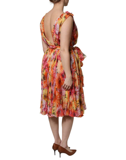 Dolce & Gabbana Multicolor Floral Silk V-neck Chiffon Dress - HBPS Beauty & Fashion