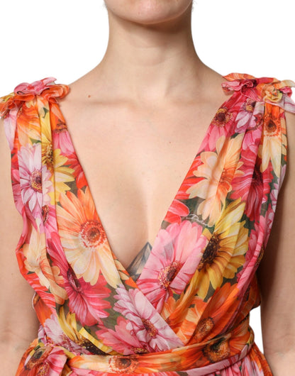 Dolce & Gabbana Multicolor Floral Silk V-neck Chiffon Dress - HBPS Beauty & Fashion