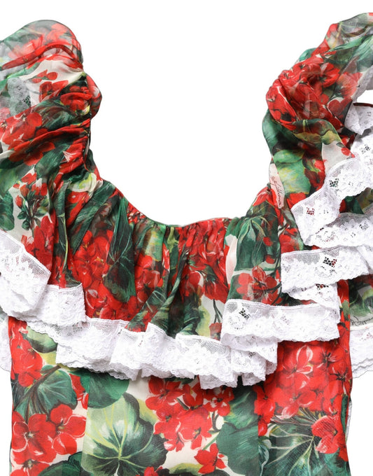 Dolce & Gabbana Multicolor Geranium Flower Lace Maxi Dress - HBPS Beauty & Fashion