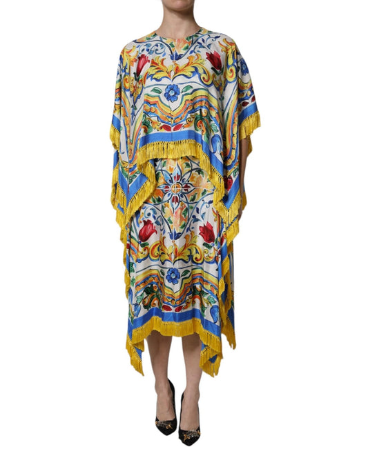 Dolce & Gabbana Multicolor Majolica Kaftan Short Sleeves Maxi Dress - HBPS Beauty & Fashion