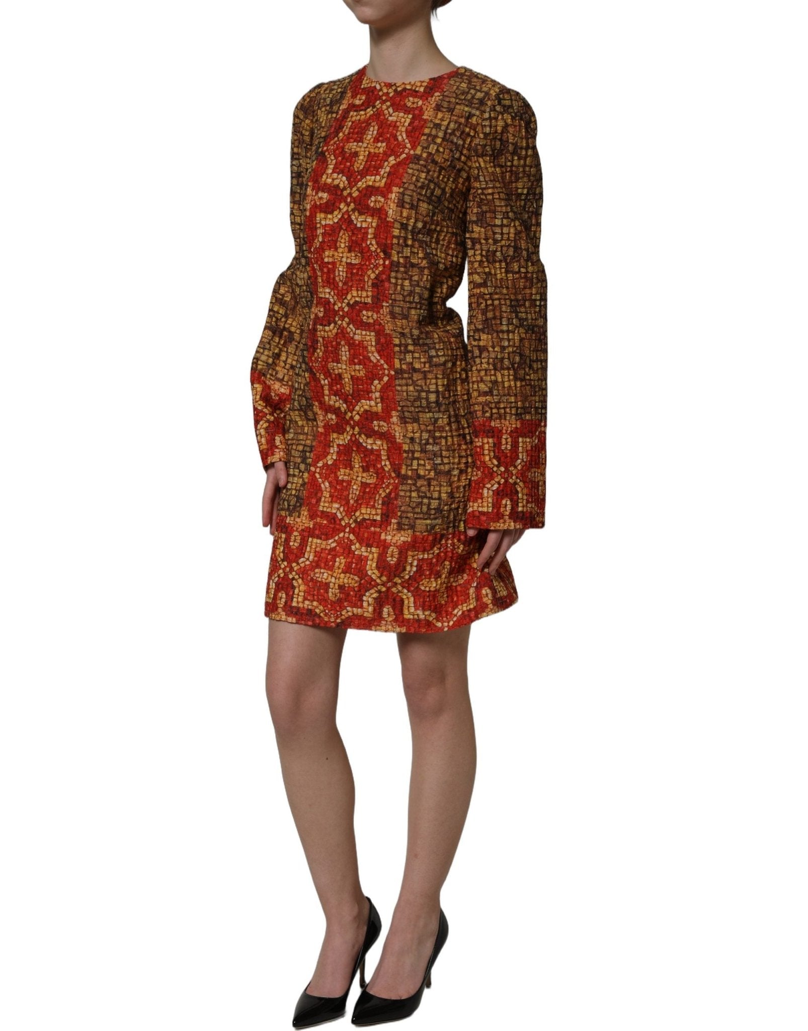 Dolce & Gabbana Multicolor Mosaic Long Sleeves Mini Dress - HBPS Beauty & Fashion