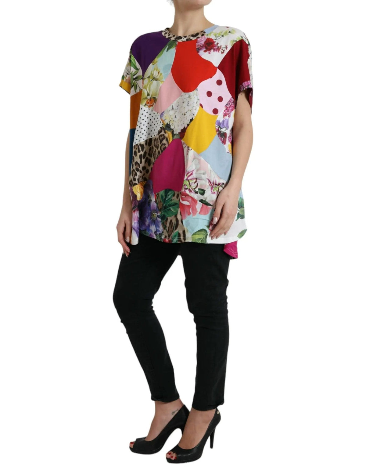 Dolce & Gabbana Multicolor Patchwork Cotton Silk Blouse Top - HBPS Beauty & Fashion