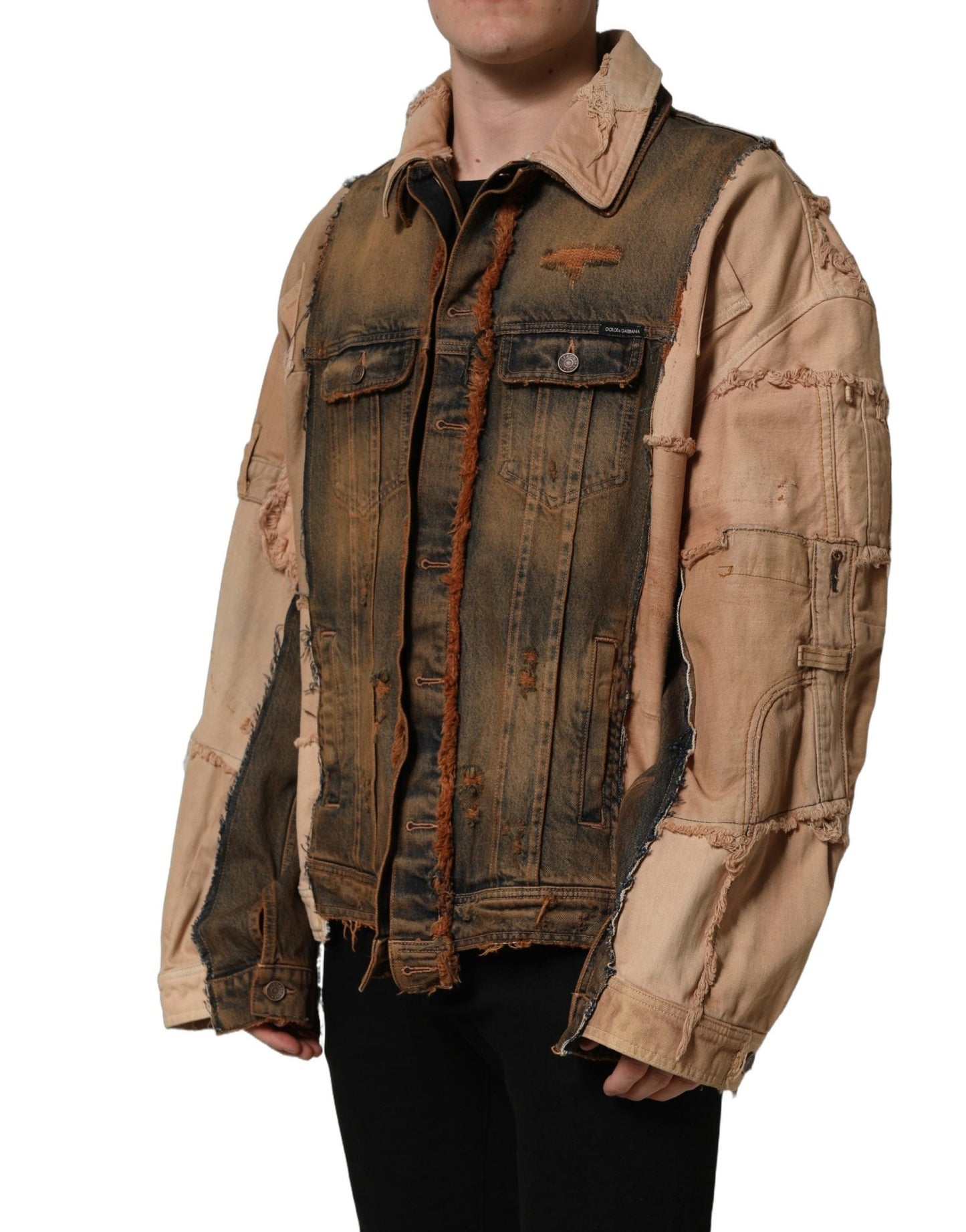 Dolce & Gabbana Multicolor Raw Cut Panelled Denim Men Jacket - HBPS Beauty & Fashion