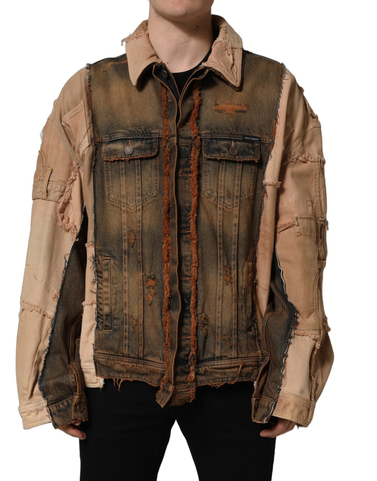 Dolce & Gabbana Multicolor Raw Cut Panelled Denim Men Jacket - HBPS Beauty & Fashion