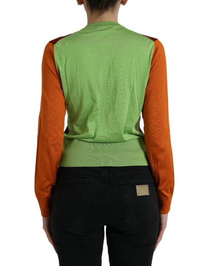 Dolce & Gabbana Multicolor Silk Crewneck Cardigan Sweater - HBPS Beauty & Fashion