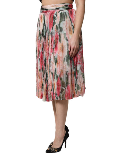 Dolce & Gabbana Multicolor Silk Floral High Waist Midi Skirt - HBPS Beauty & Fashion