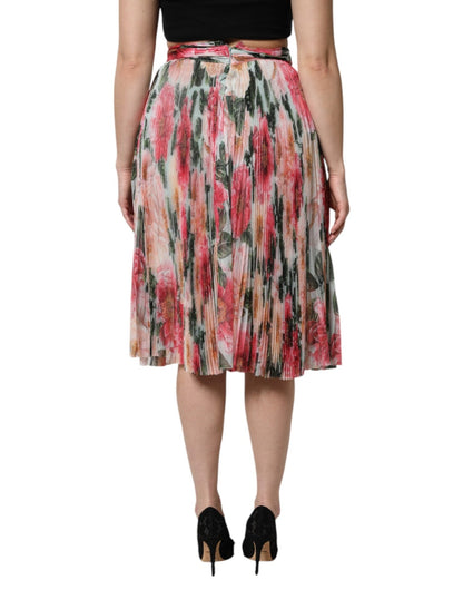 Dolce & Gabbana Multicolor Silk Floral High Waist Midi Skirt - HBPS Beauty & Fashion