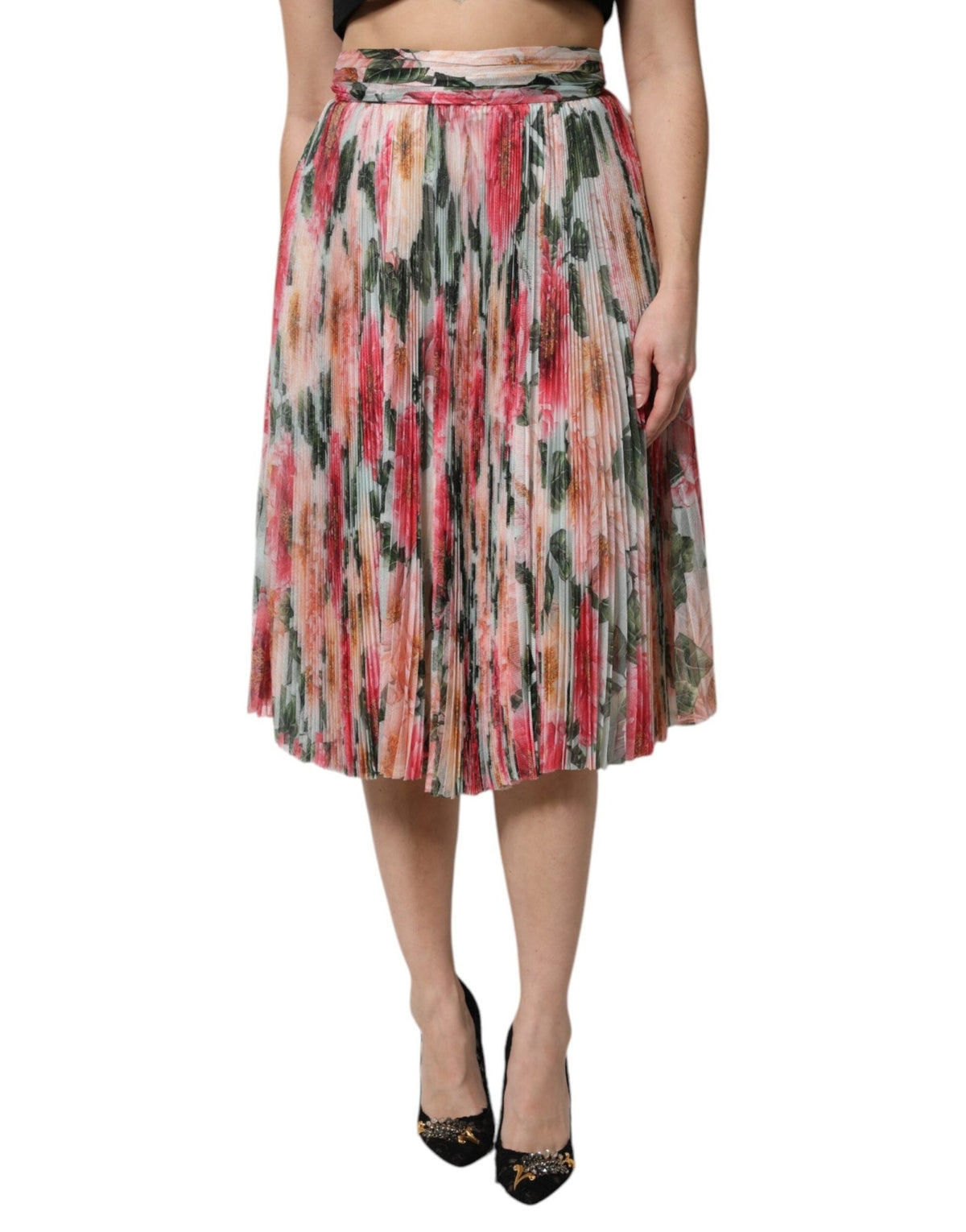 Dolce & Gabbana Multicolor Silk Floral High Waist Midi Skirt - HBPS Beauty & Fashion