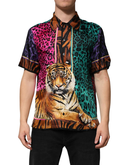 Dolce & Gabbana Multicolor Silk Tiger Print Hawaiian T-shirt - HBPS Beauty & Fashion