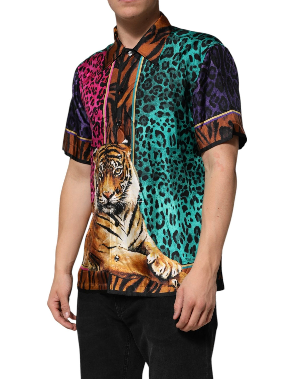 Dolce & Gabbana Multicolor Silk Tiger Print Hawaiian T-shirt - HBPS Beauty & Fashion