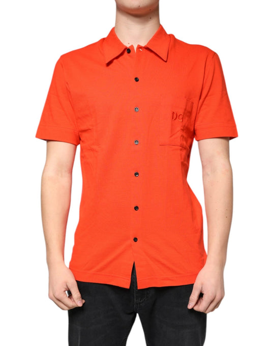 Dolce & Gabbana Orange Cotton Button Down Casual Polo Shirt - HBPS Beauty & Fashion