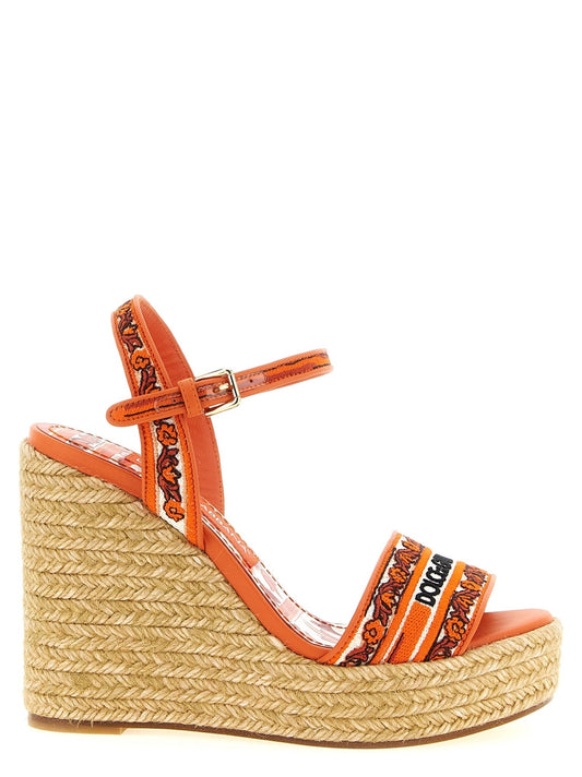 Dolce & Gabbana Orange Cotton Wedge Sandals - HBPS Beauty & Fashion