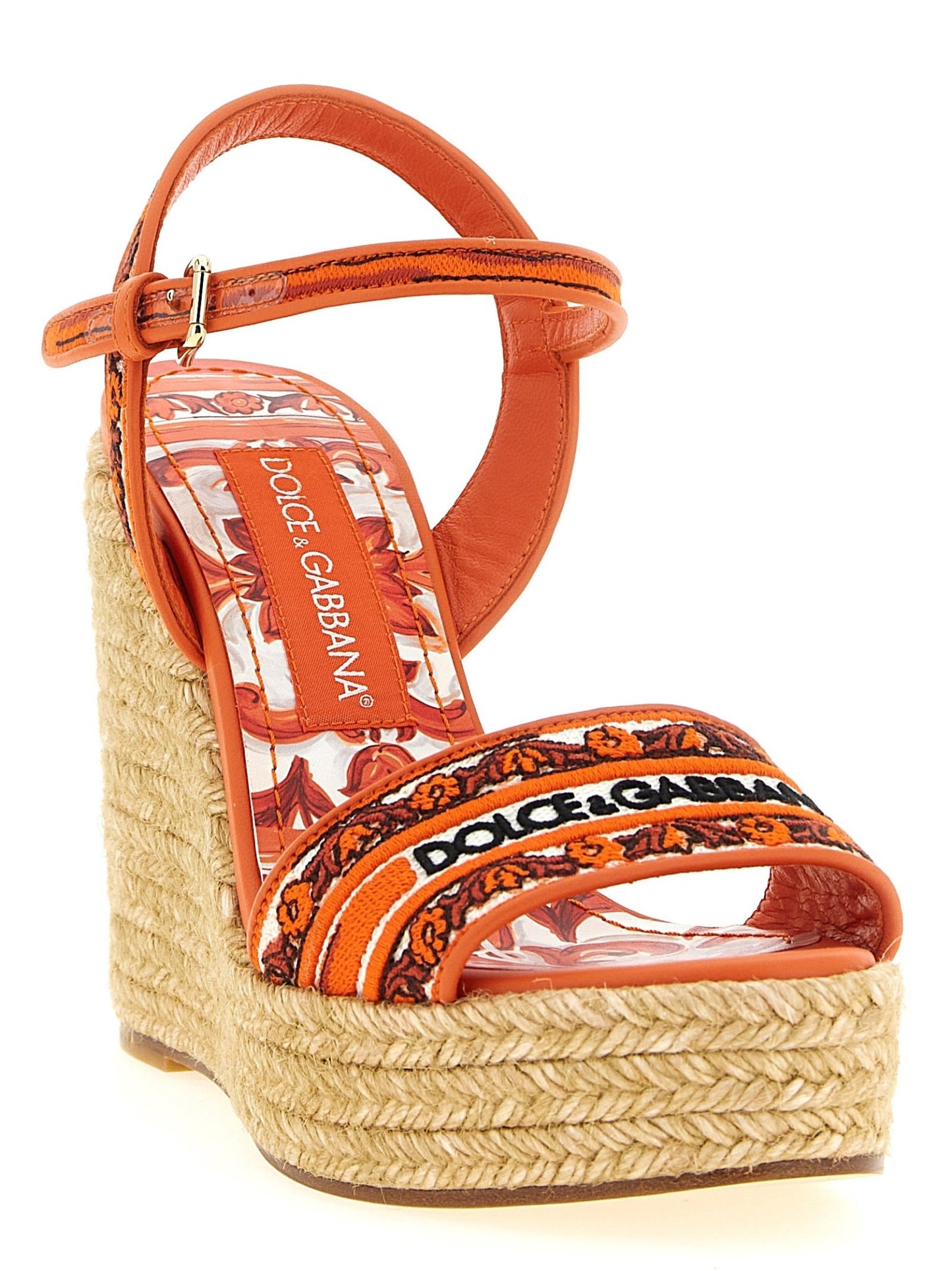 Dolce & Gabbana Orange Cotton Wedge Sandals - HBPS Beauty & Fashion