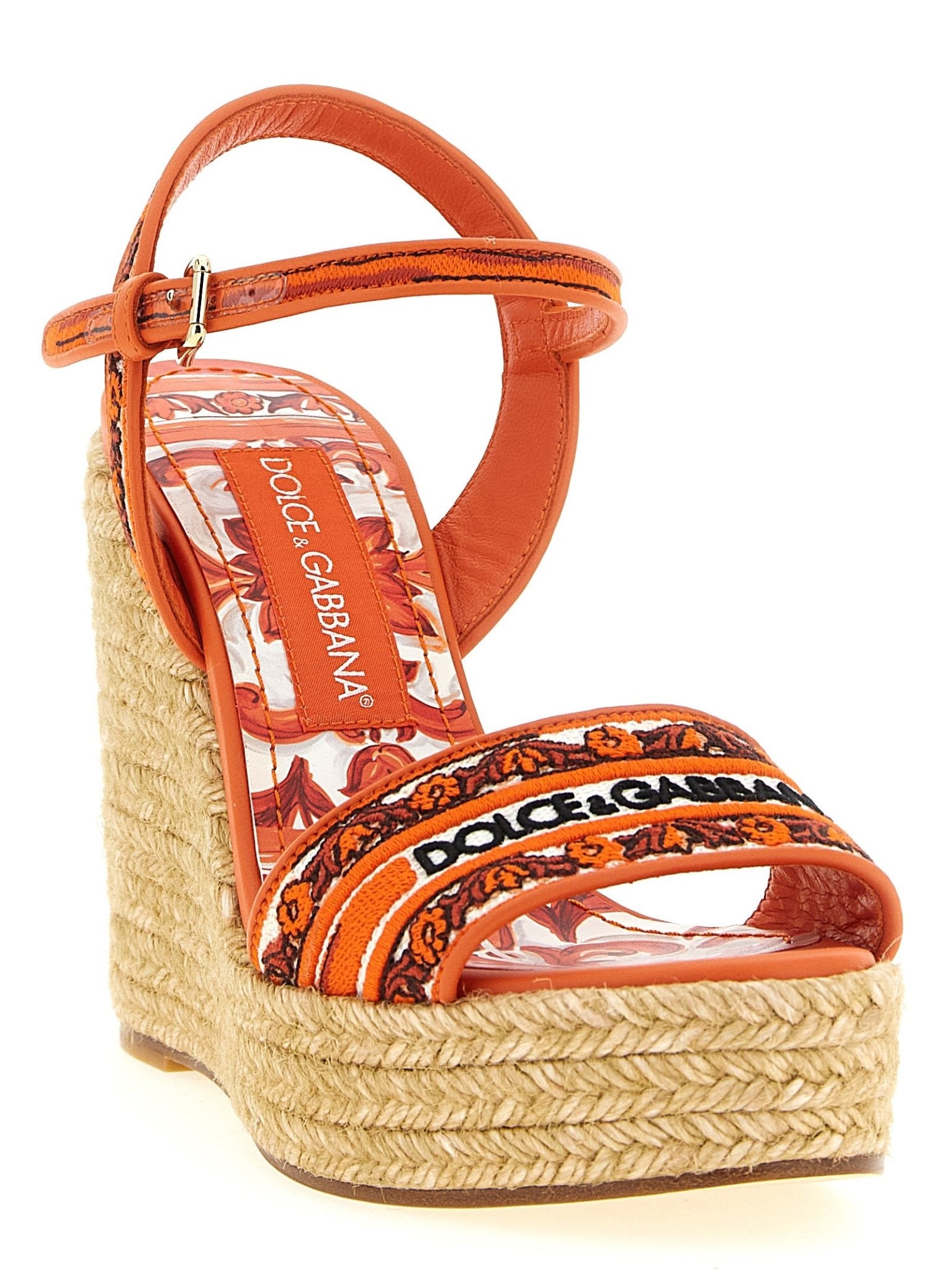 Dolce & Gabbana Orange Cotton Wedge Sandals - HBPS Beauty & Fashion