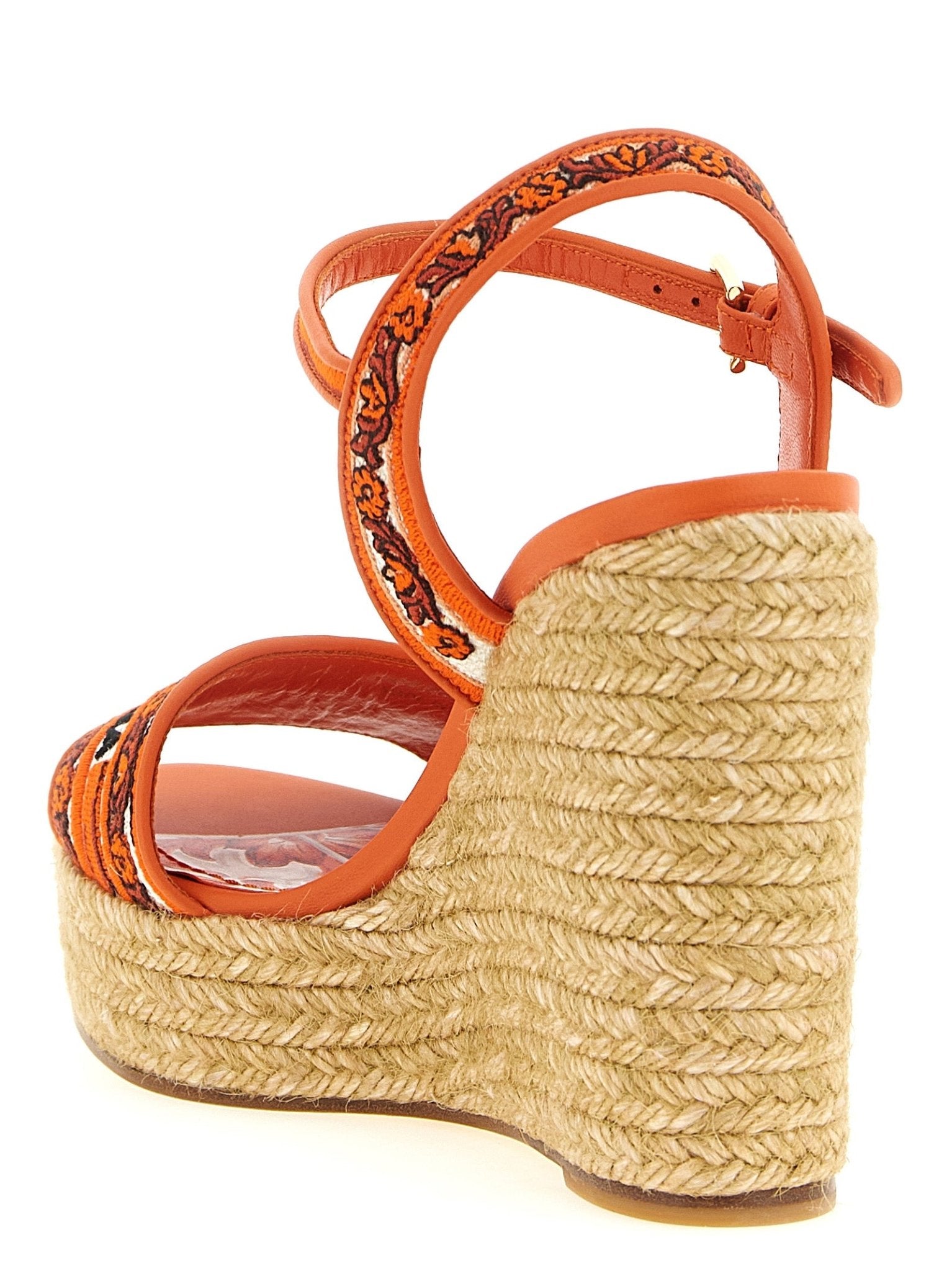 Dolce & Gabbana Orange Cotton Wedge Sandals - HBPS Beauty & Fashion
