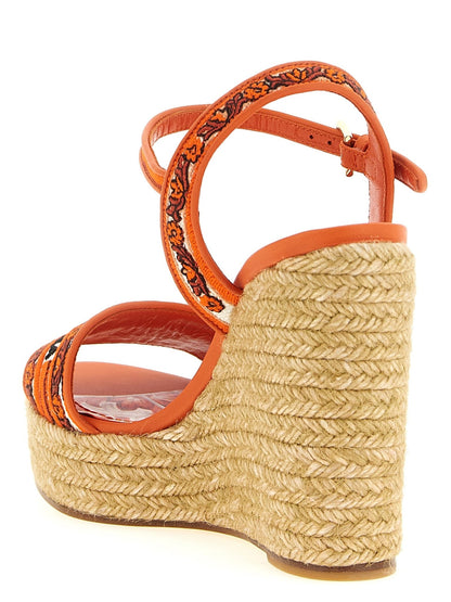 Dolce & Gabbana Orange Cotton Wedge Sandals - HBPS Beauty & Fashion
