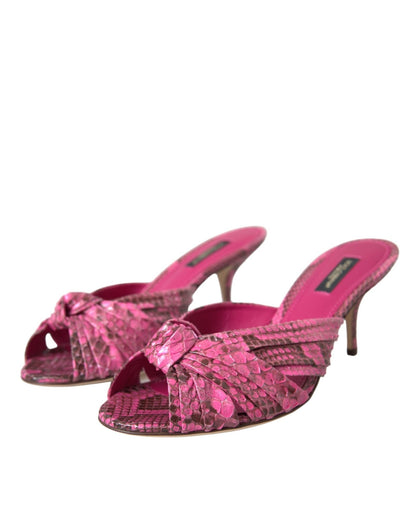 Dolce & Gabbana Pink Exotic Leather Kitten Heels Slides Shoes - HBPS Beauty & Fashion