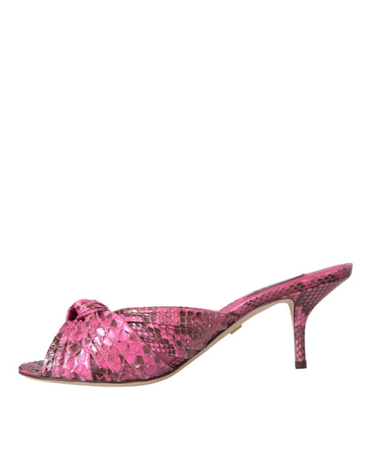 Dolce & Gabbana Pink Exotic Leather Kitten Heels Slides Shoes - HBPS Beauty & Fashion