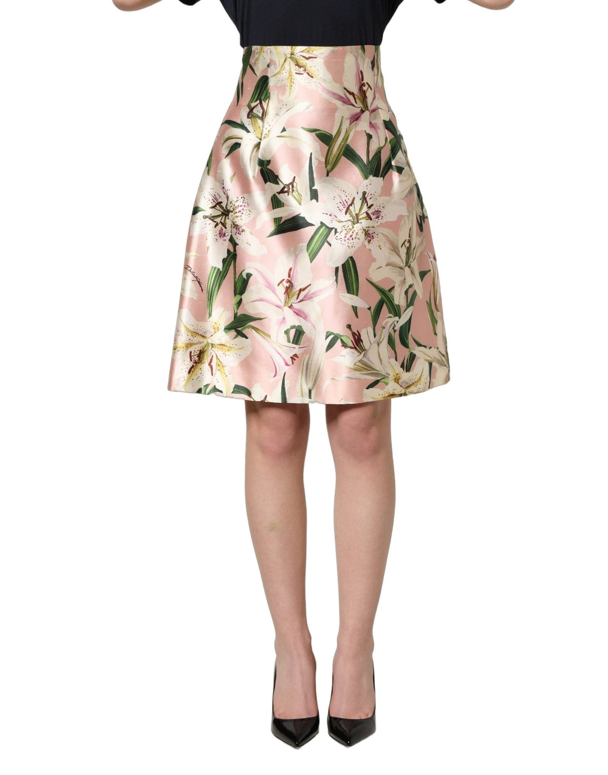 Dolce & Gabbana Pink Lilium High Waist Knee Length Skirt - HBPS Beauty & Fashion