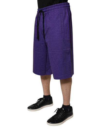 Dolce & Gabbana Purple Cotton Men Bermuda Sweatshorts Shorts - HBPS Beauty & Fashion