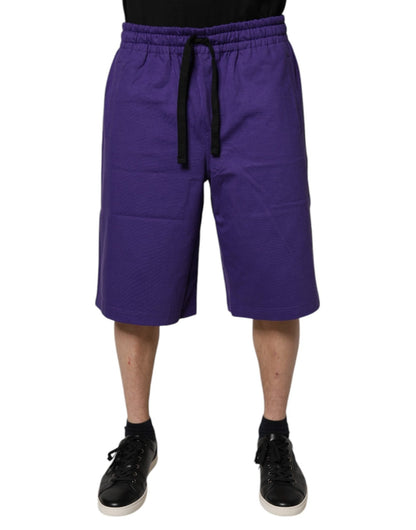 Dolce & Gabbana Purple Cotton Men Bermuda Sweatshorts Shorts - HBPS Beauty & Fashion