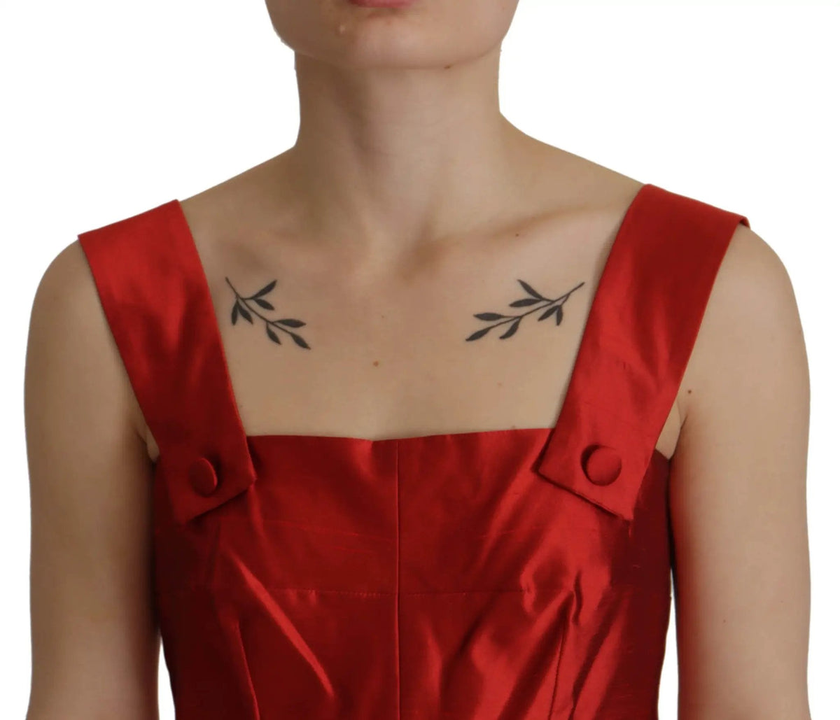 Dolce & Gabbana Red A-line Pleated Satin Silk Dress - HBPS Beauty & Fashion