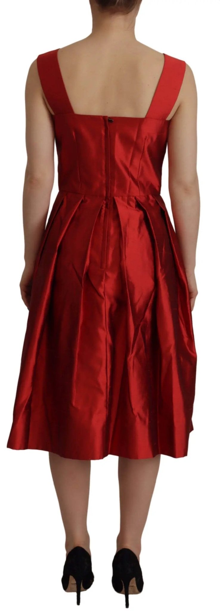 Dolce & Gabbana Red A-line Pleated Satin Silk Dress - HBPS Beauty & Fashion