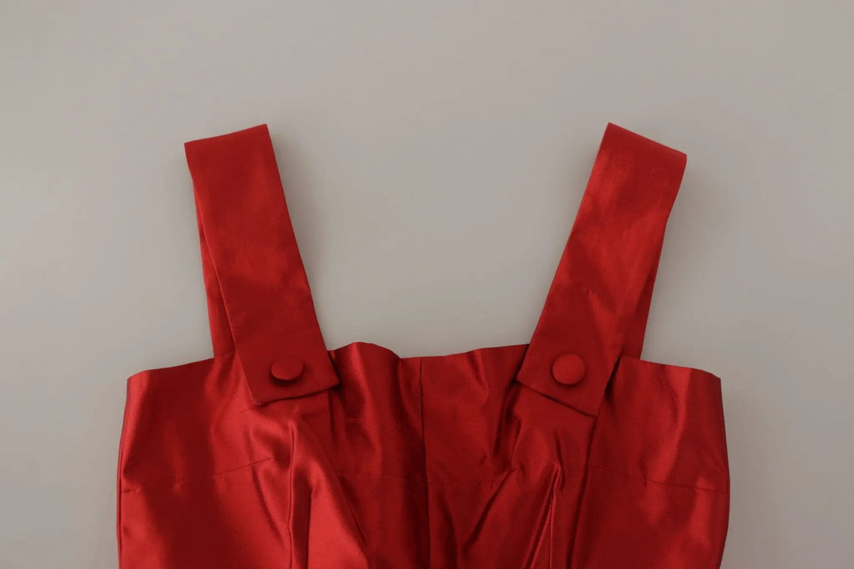 Dolce & Gabbana Red A-line Pleated Satin Silk Dress - HBPS Beauty & Fashion