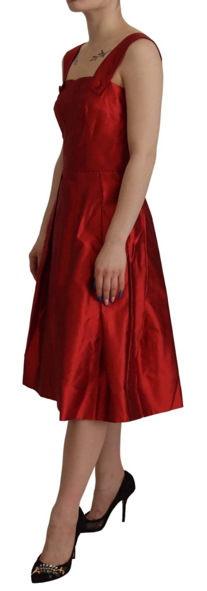 Dolce & Gabbana Red A-line Pleated Satin Silk Dress - HBPS Beauty & Fashion