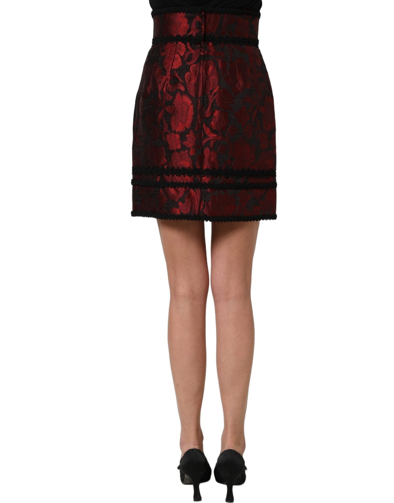 Dolce & Gabbana Red Black Floral Lace Jacquard Mini Skirt - HBPS Beauty & Fashion
