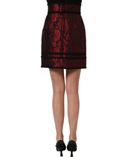 Dolce & Gabbana Red Black Floral Lace Jacquard Mini Skirt - HBPS Beauty & Fashion