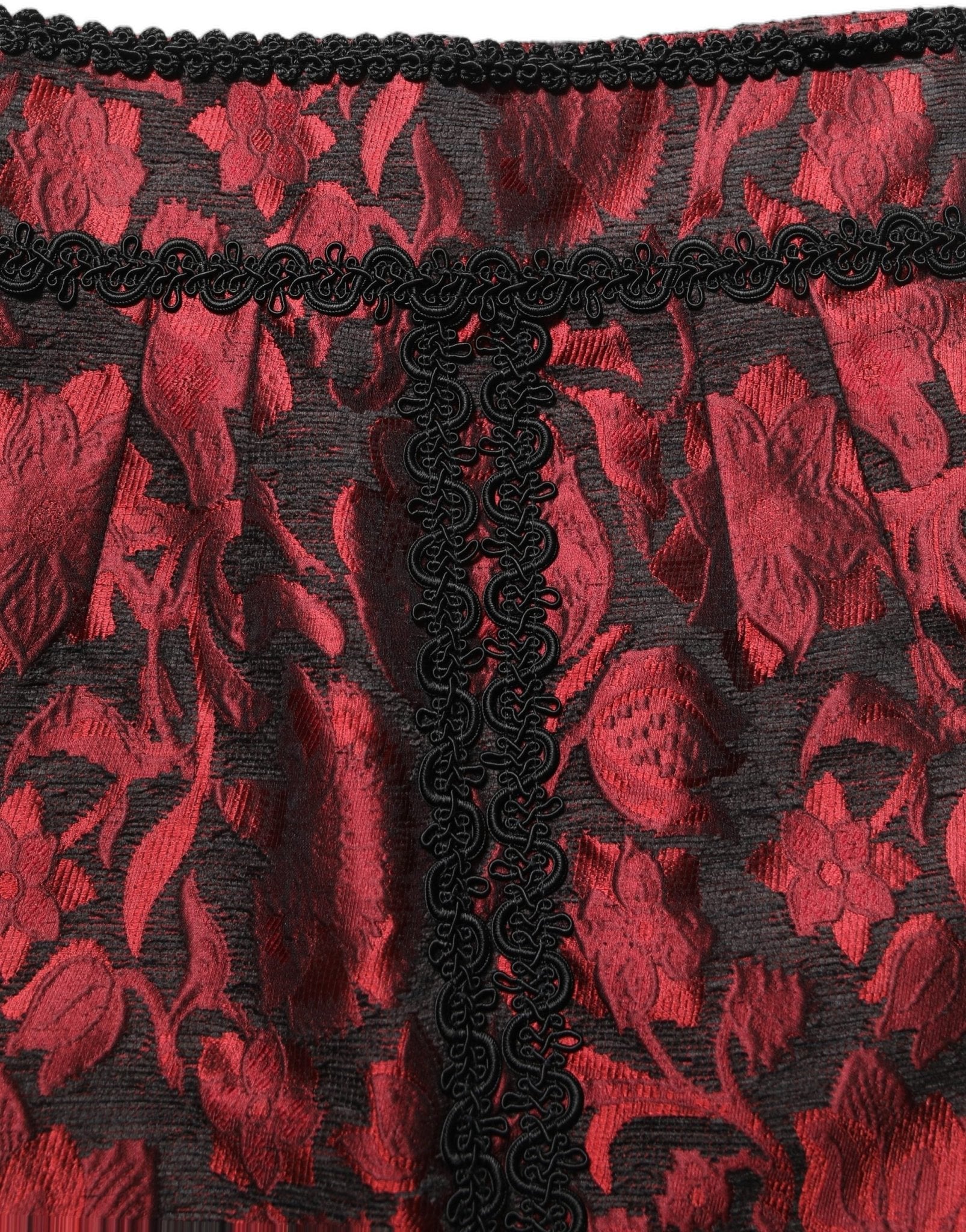 Dolce & Gabbana Red Black Floral Lace Jacquard Mini Skirt - HBPS Beauty & Fashion