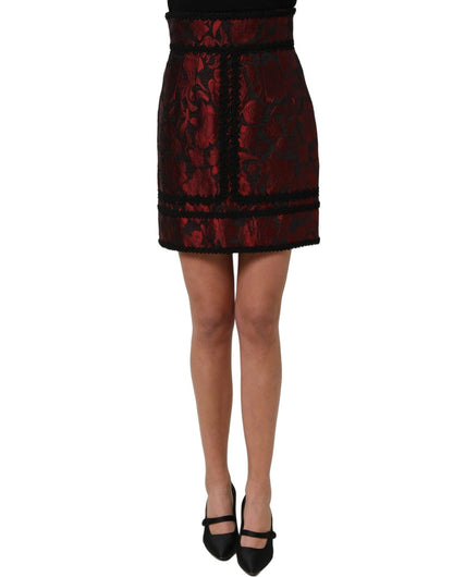 Dolce & Gabbana Red Black Floral Lace Jacquard Mini Skirt - HBPS Beauty & Fashion