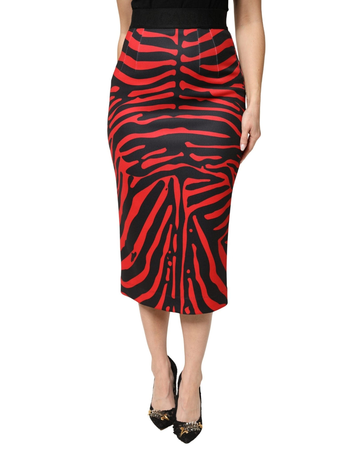 Dolce & Gabbana Red Black Zebra Print Polyester Pencil Midi Skirt - HBPS Beauty & Fashion