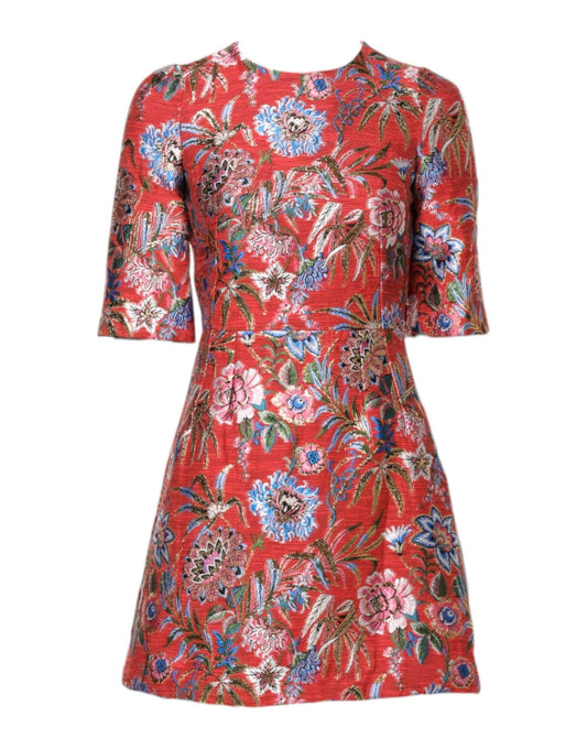 Dolce & Gabbana Red Floral Jacquard A-line Mini Dress - HBPS Beauty & Fashion