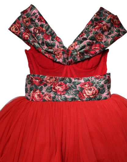 Dolce & Gabbana Red Floral Off Shoulder A-line Gown Dress - HBPS Beauty & Fashion
