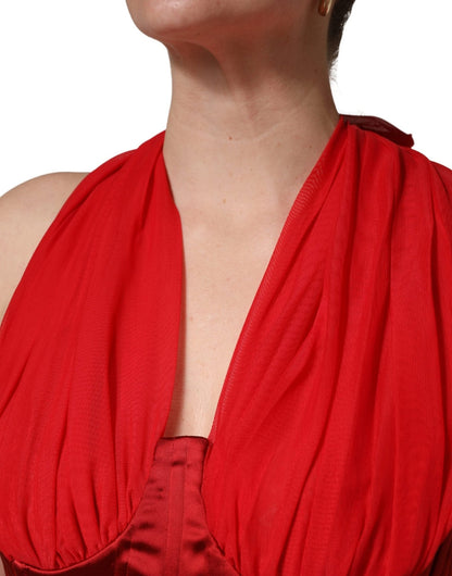 Dolce & Gabbana Red Halter Corset Sleeveless Sheath Dress - HBPS Beauty & Fashion
