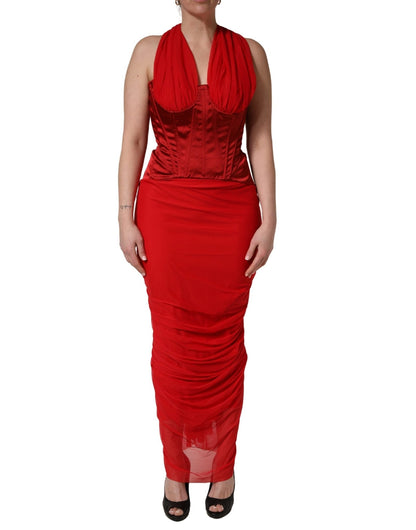 Dolce & Gabbana Red Halter Corset Sleeveless Sheath Dress - HBPS Beauty & Fashion